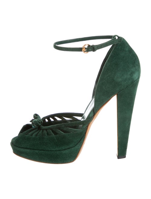 Gucci Suede Bow Accents D'Orsay Pumps Green