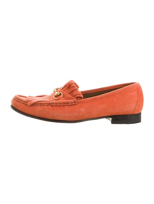 Gucci Kiltie Horsebit Suede Loafers Orange