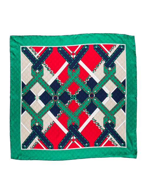 Gucci Silk Argyle Chain Scarf w/ Tags Green