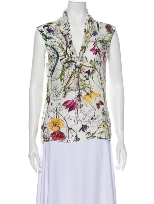 Gucci Silk Floral Print Blouse White