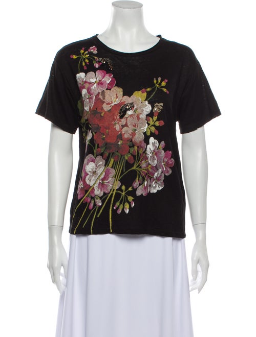 Gucci Linen Floral Print T-Shirt Black