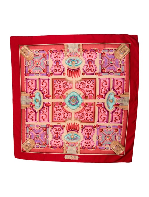 Gucci Silk Printed Scarf Red
