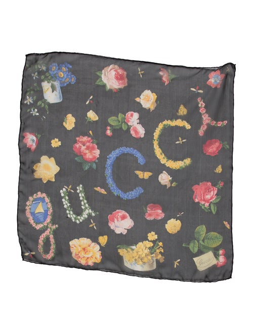 Gucci Floral Silk Scarf Black