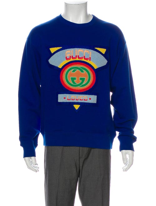 Gucci Flocked Crew Neck Sweatshirt Blue