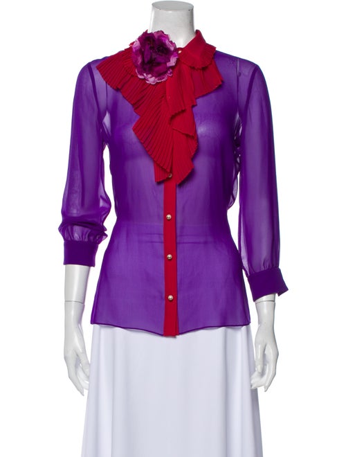 Gucci 2016 Silk Button-Up Top Purple