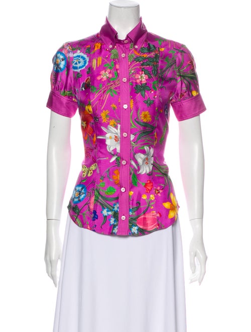 Gucci Silk Printed Button-Up Top Pink