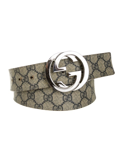 Gucci GG Supreme Leather-Trimmed Belt navy