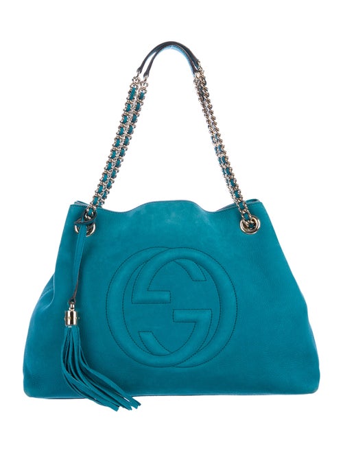 Gucci Soho Nubuck Chain Tote Aqua