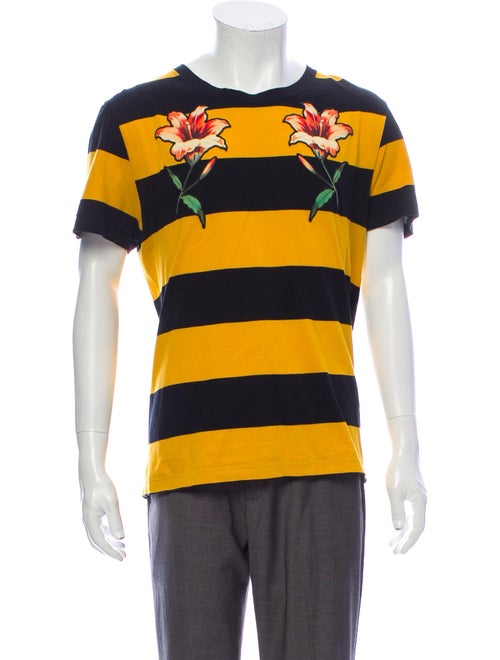 Gucci Striped Crew Neck T-Shirt Yellow