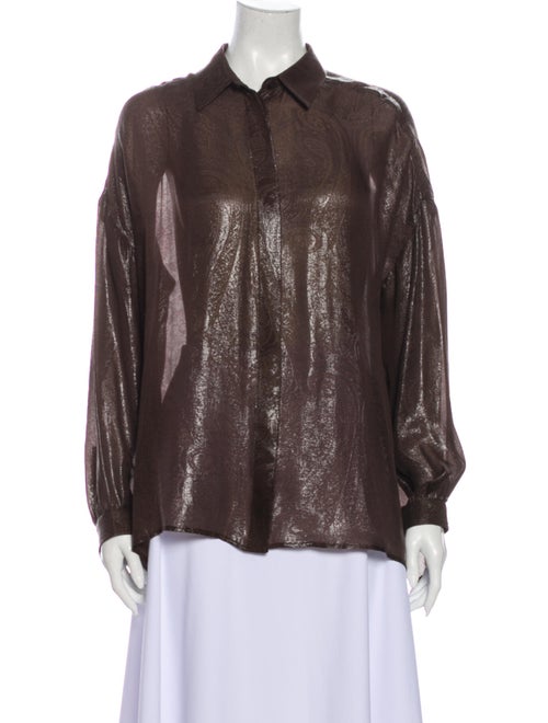 Gucci 2013 Silk Button-Up Top Brown
