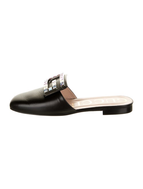 Gucci Leather Crystal Embellishments Mules Black