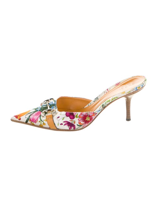Gucci Flora Print Leather Mules White