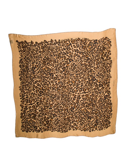 Gucci Leopard Silk Scarf Tan