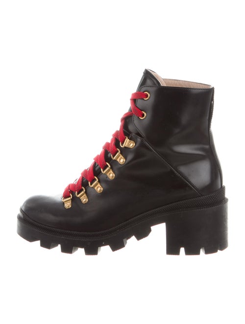 Gucci Trip Leather Combat Boots Black