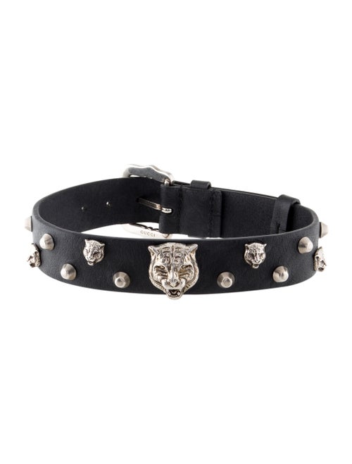 Gucci Leather Tiger Head Choker Necklace Silver
