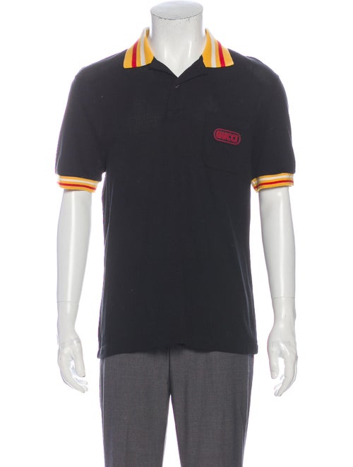 Gucci Web Accent Striped Polo Shirt Black