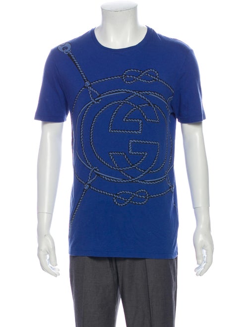 Gucci Graphic Print Scoop Neck T-Shirt Blue