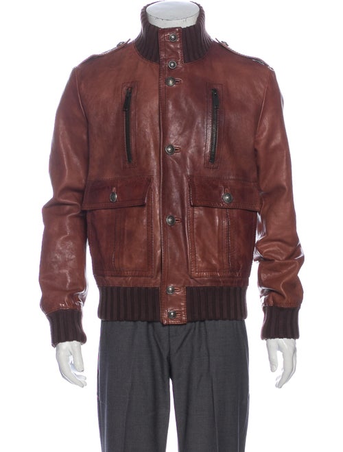 Gucci Leather Bomber Jacket Brown
