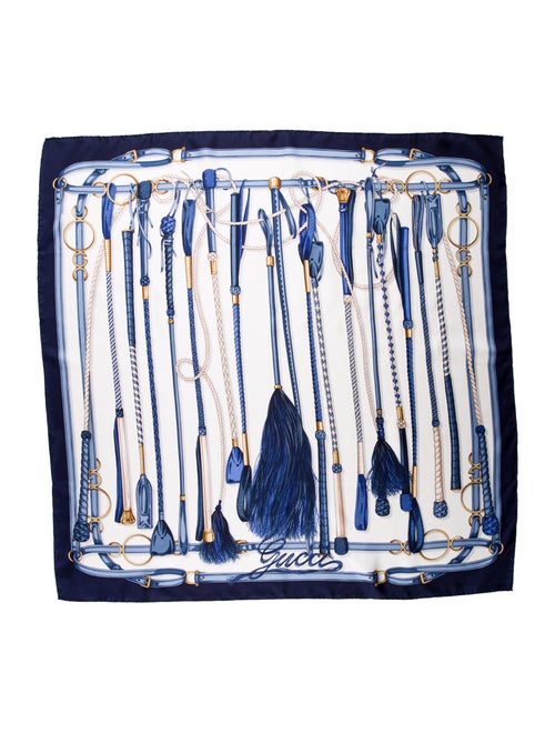 Gucci Silk Printed Scarf Navy