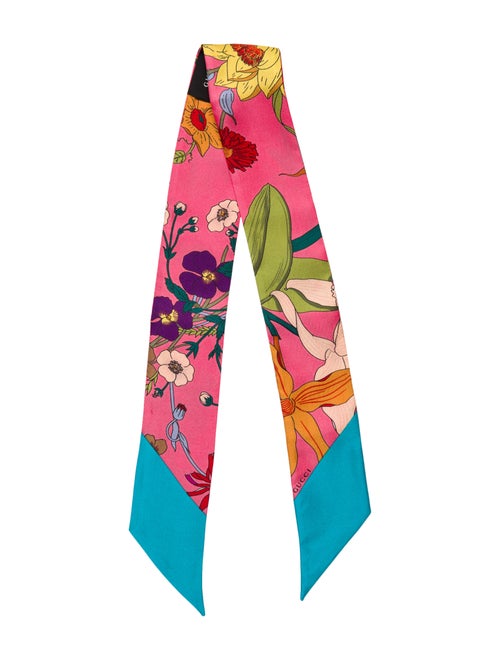 Gucci Floral Silk Twilly Pink