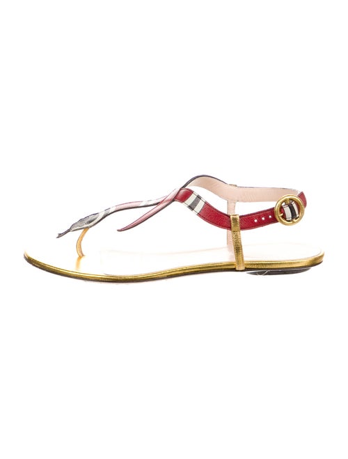 Gucci Kingsnake Leather T-Strap Sandals Gold