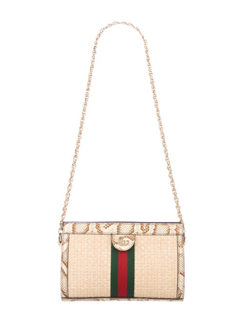 Gucci 2019 Small Straw Ophidia Shoulder Bag Gold