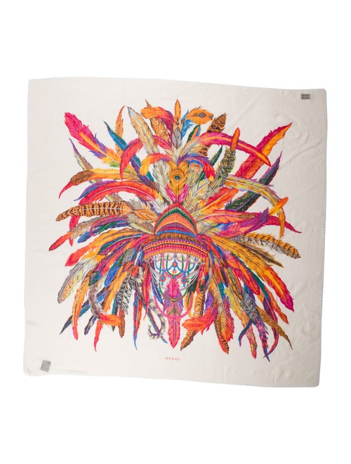 Gucci Wool Feather Print Scarf w/ Tags multicolor