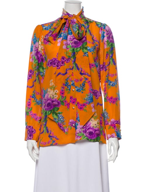Gucci Silk Floral Print Blouse Orange