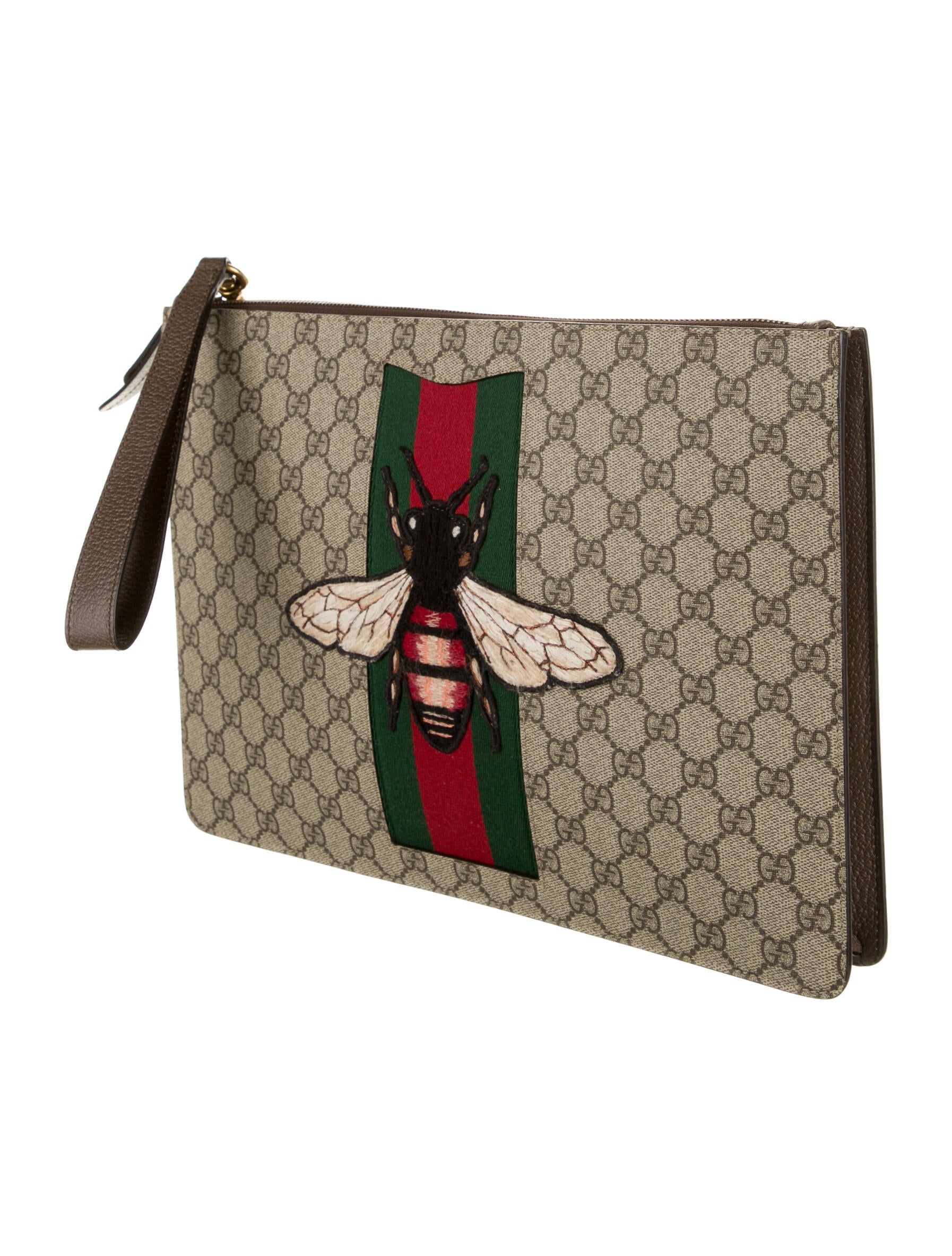Gucci Medium GG Supreme Animalier Bee Pouch - Brown Clutches