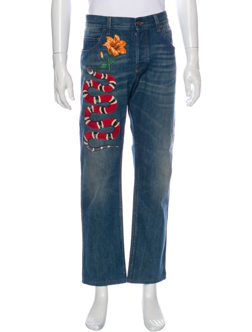 Gucci Kingsnake Straight-Leg Jeans Blue