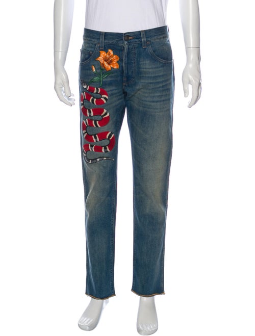 Gucci Kingsnake Straight-Leg Jeans Blue