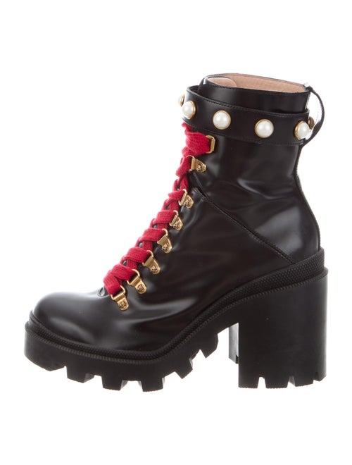 Gucci Combat Faux Pearl Accents Combat Boots Black