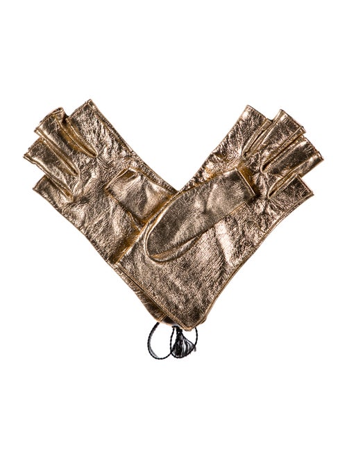 Gucci Fingerless Leather Gloves w/ Tags Metallic