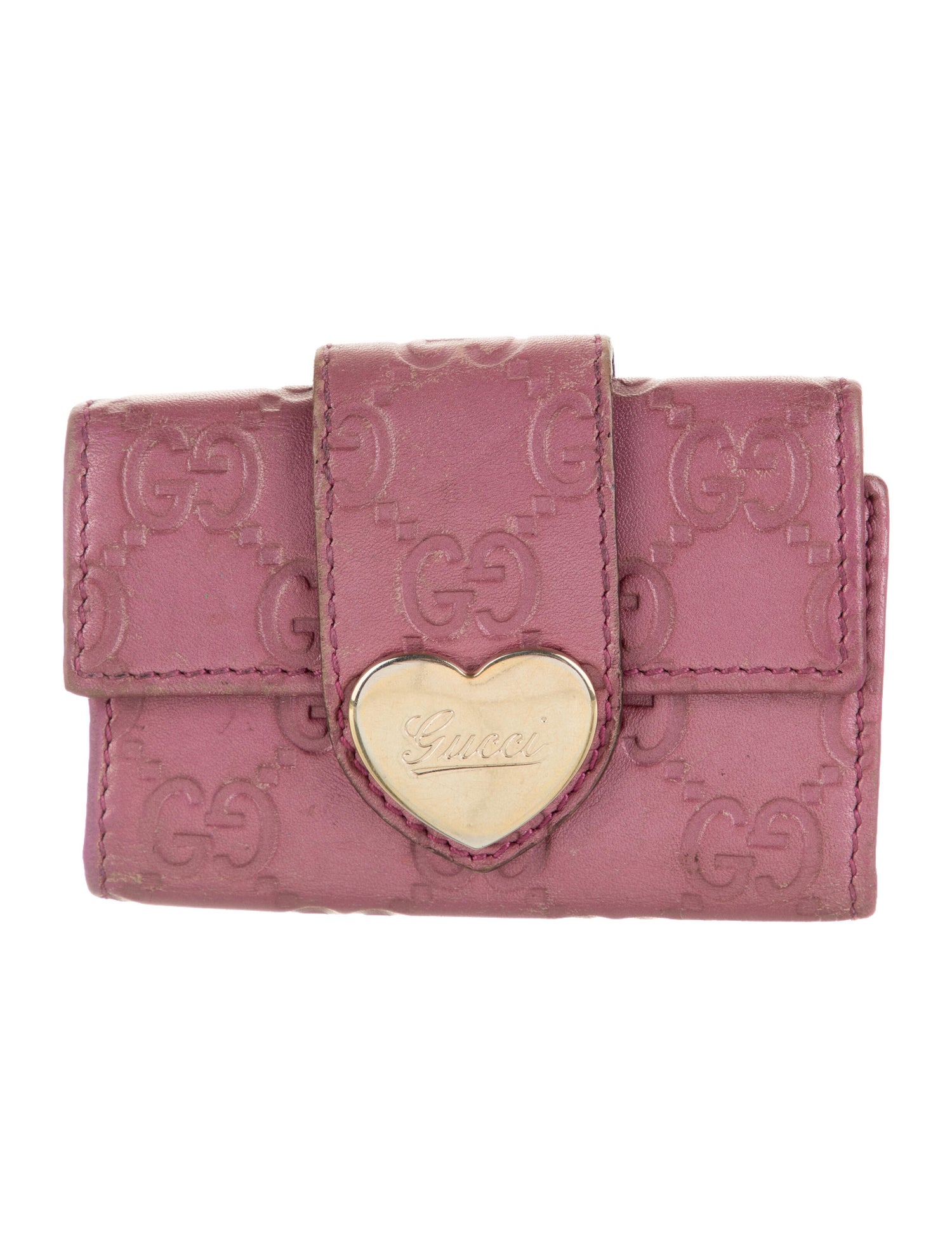 Gucci Signature Key Holder Leather Wallet Pink Wallets, Accessories