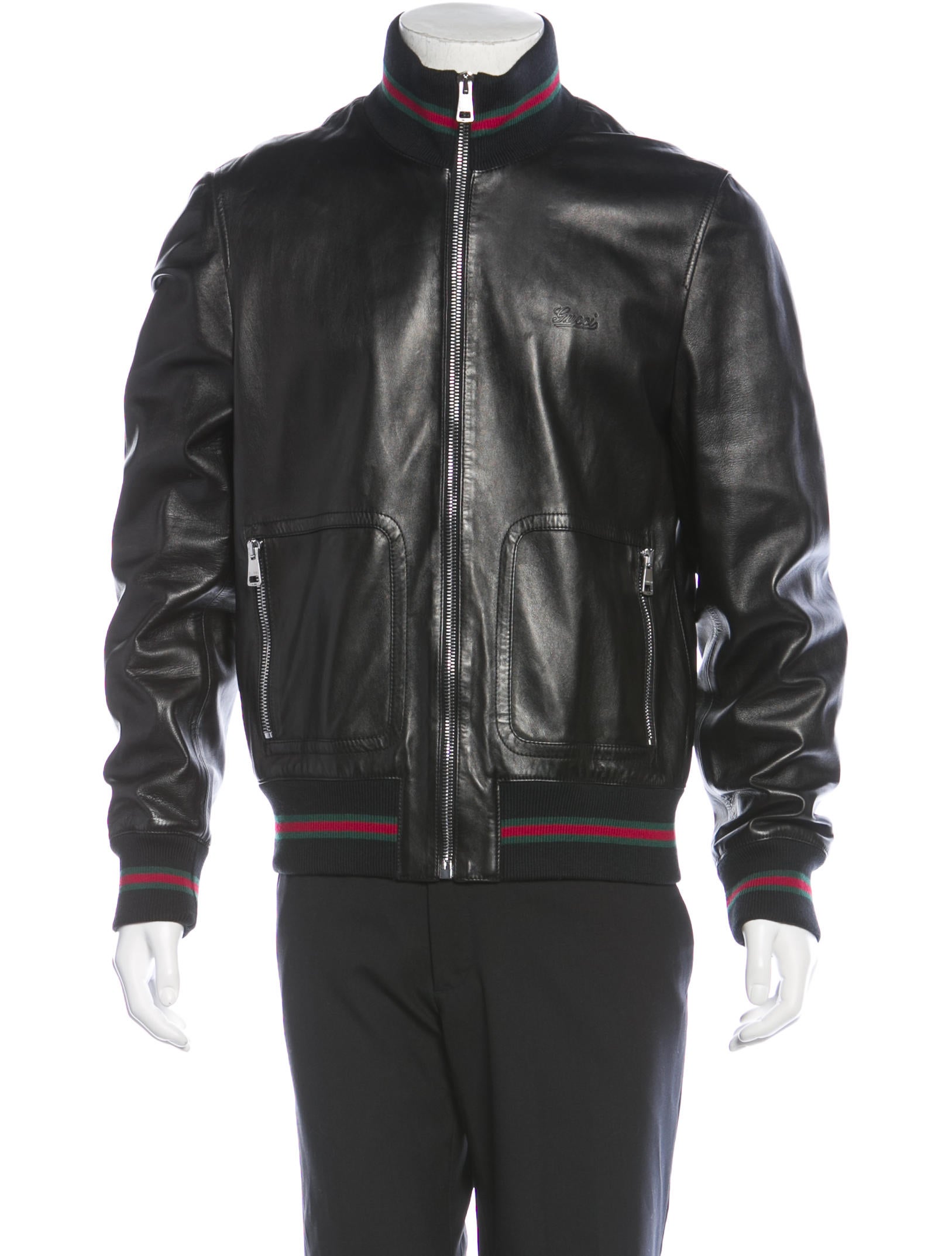 Gucci Web-Trimmed Leather Jacket - Clothing - GUC84071 | The RealReal