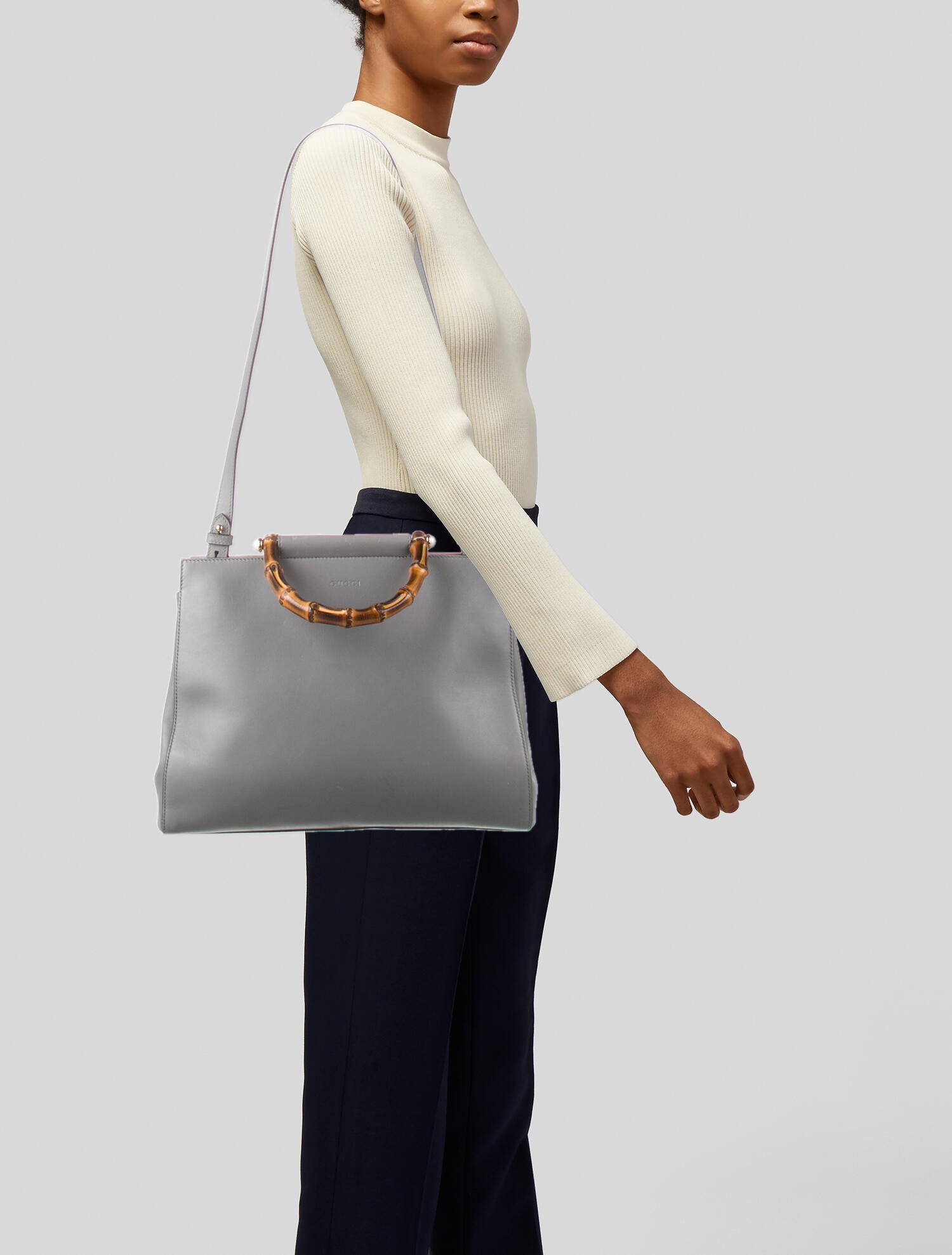 Gucci Medium Nymphaea Bamboo Tote Grey Totes, Handbags GUC850822