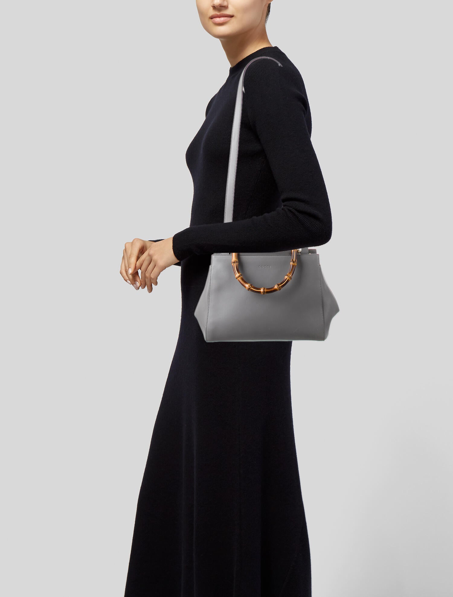 Gucci Small Nymphaea Bamboo Top Handle Bag Grey Handle Bags, Handbags