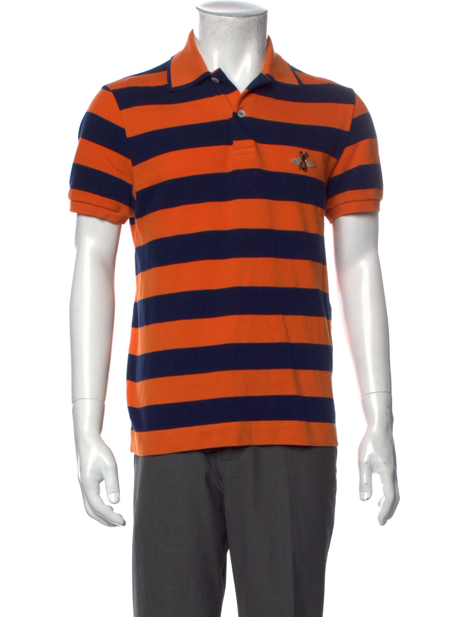 Gucci Bee Embroidered Striped Polo Shirt