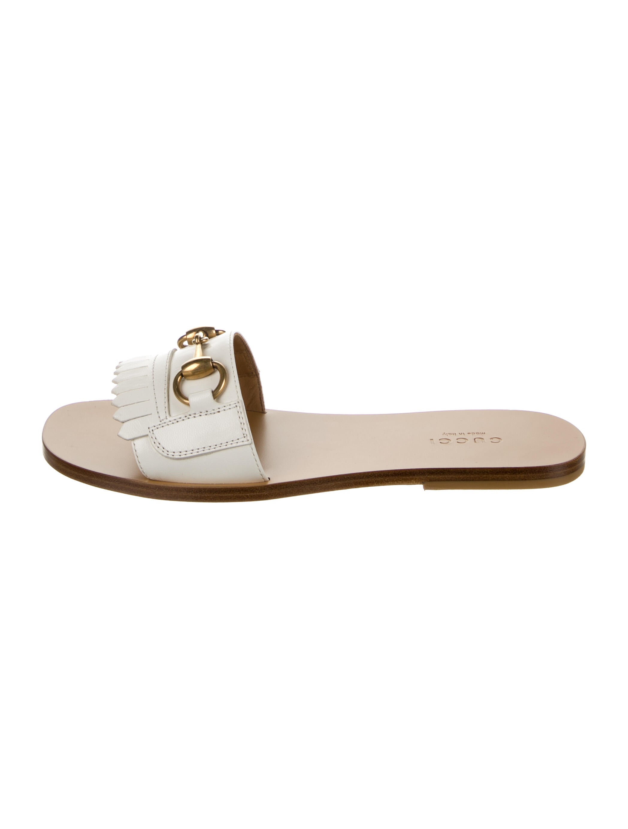 Gucci Horsebit Accent Leather Slides White Sandals, Shoes GUC910946 The RealReal