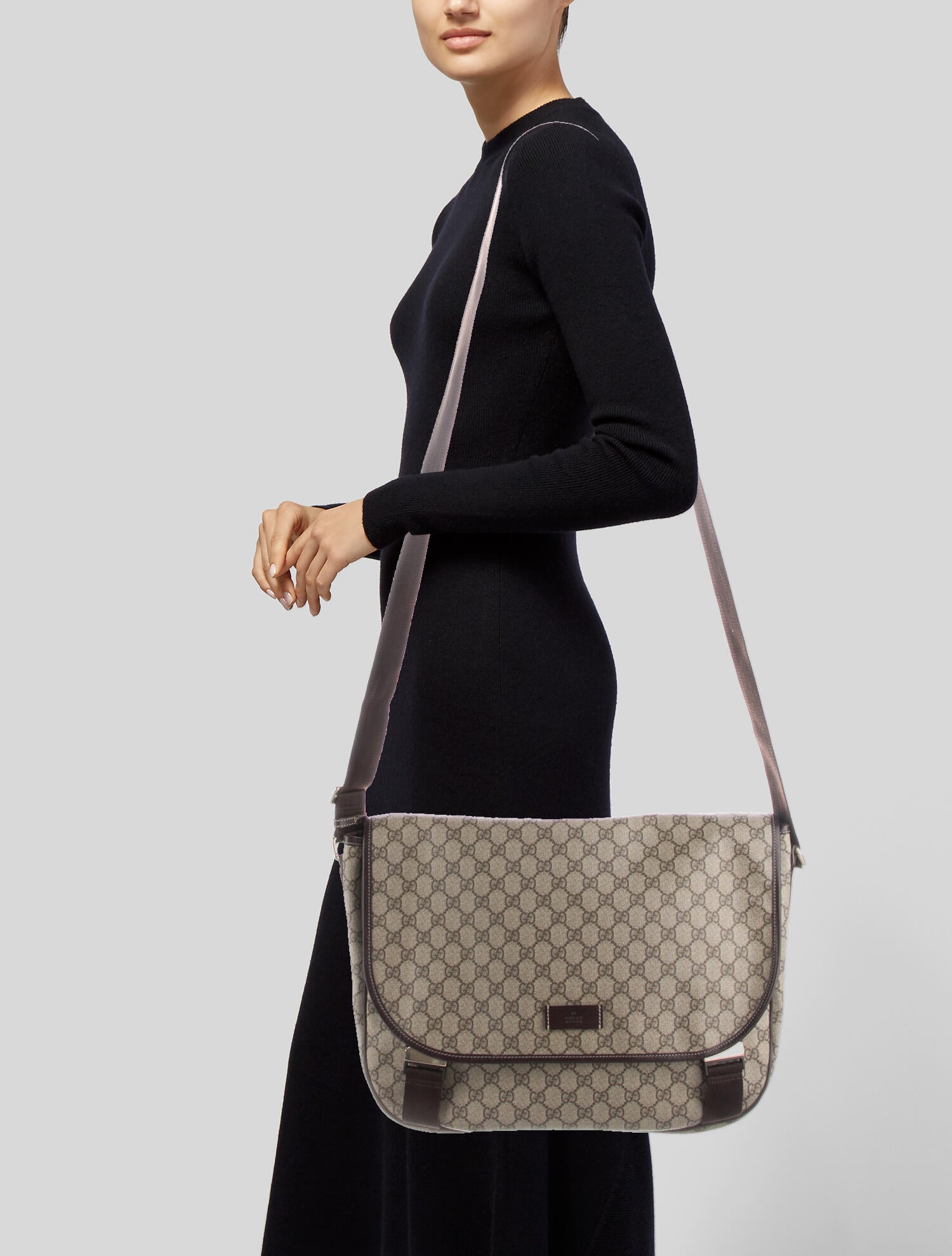 Gucci Large GG Supreme Flap Messenger Bag Brown Crossbody Bags