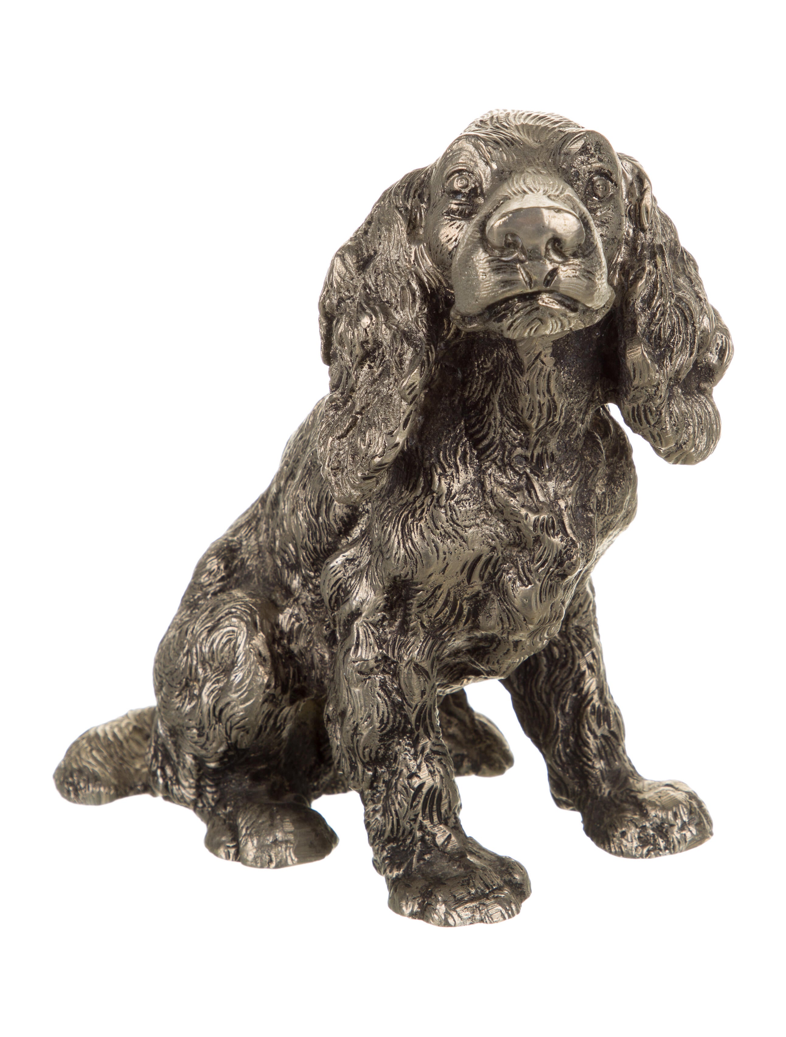 Gucci Vintage Pewter Spaniel Dog Figurine Silver Decorative Accents