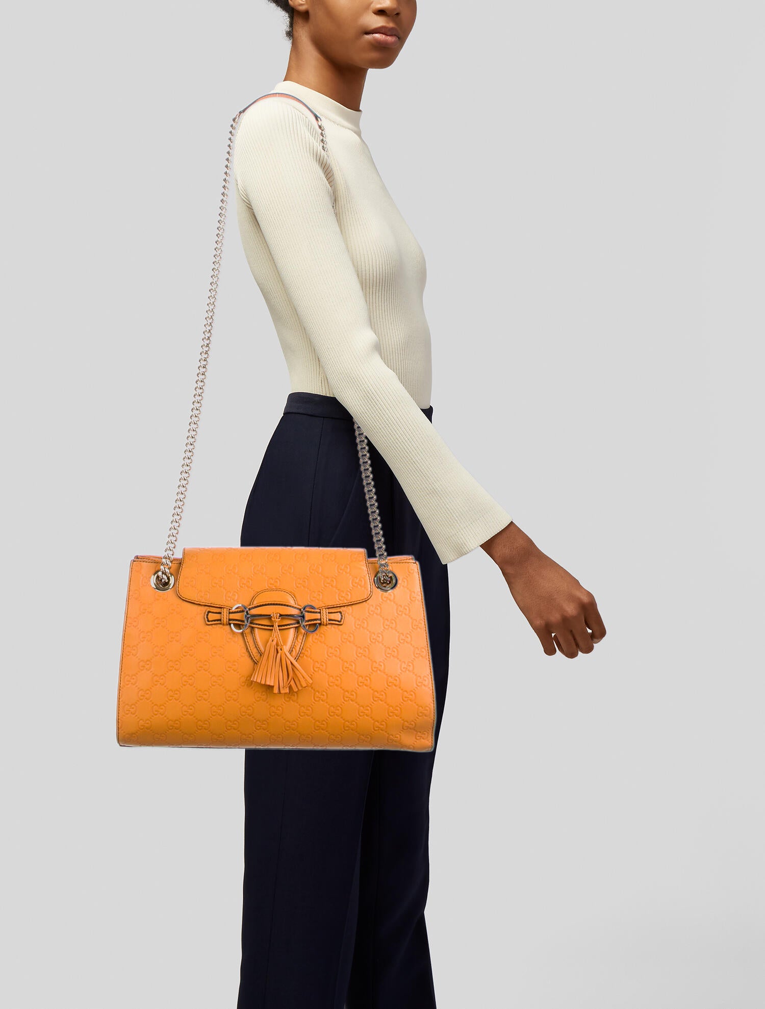 Gucci Guccissima Large Emily Chain Shoulder Bag Orange Shoulder Bags