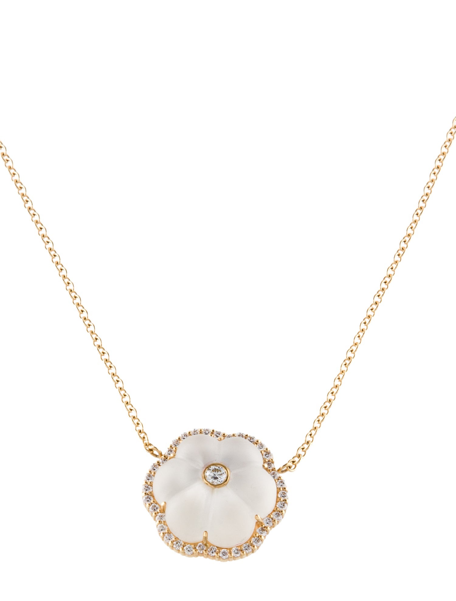 Guita M 18K Quartz & Mother of Pearl Doublet & Diamond Flower Pendant Necklace