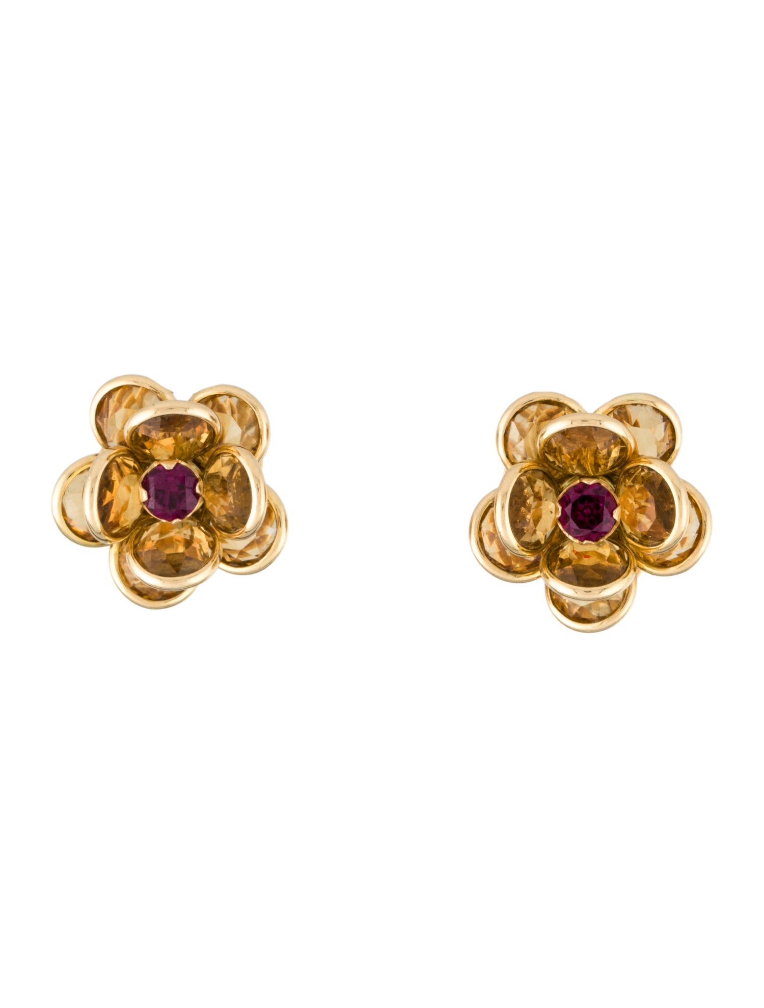 Guita M 18K Rhodolite & Citrine Flower Clip-On Earrings