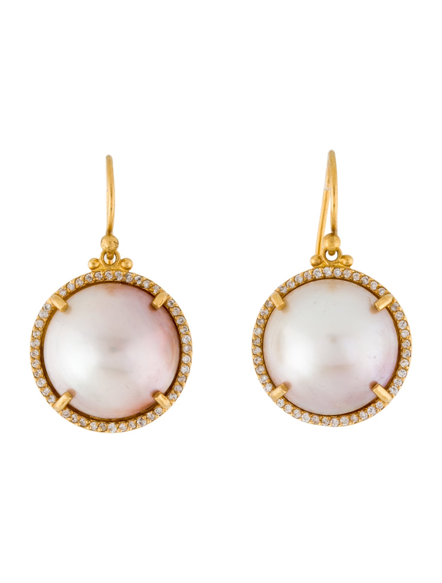 Gurhan 24K Pearl & Diamond Halo Drop Earrings