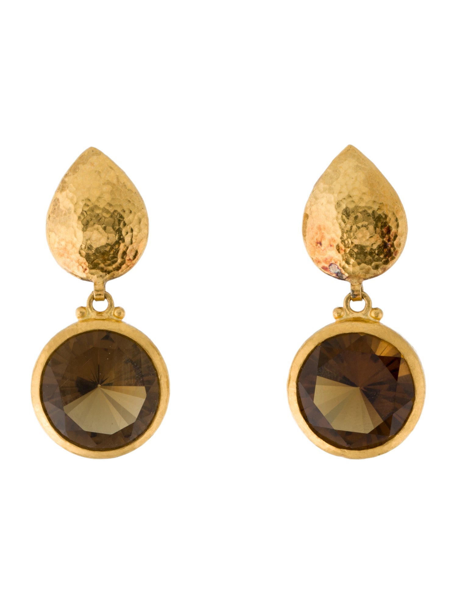 Gurhan 24K Smoky Quartz Hammered Drop Earrings