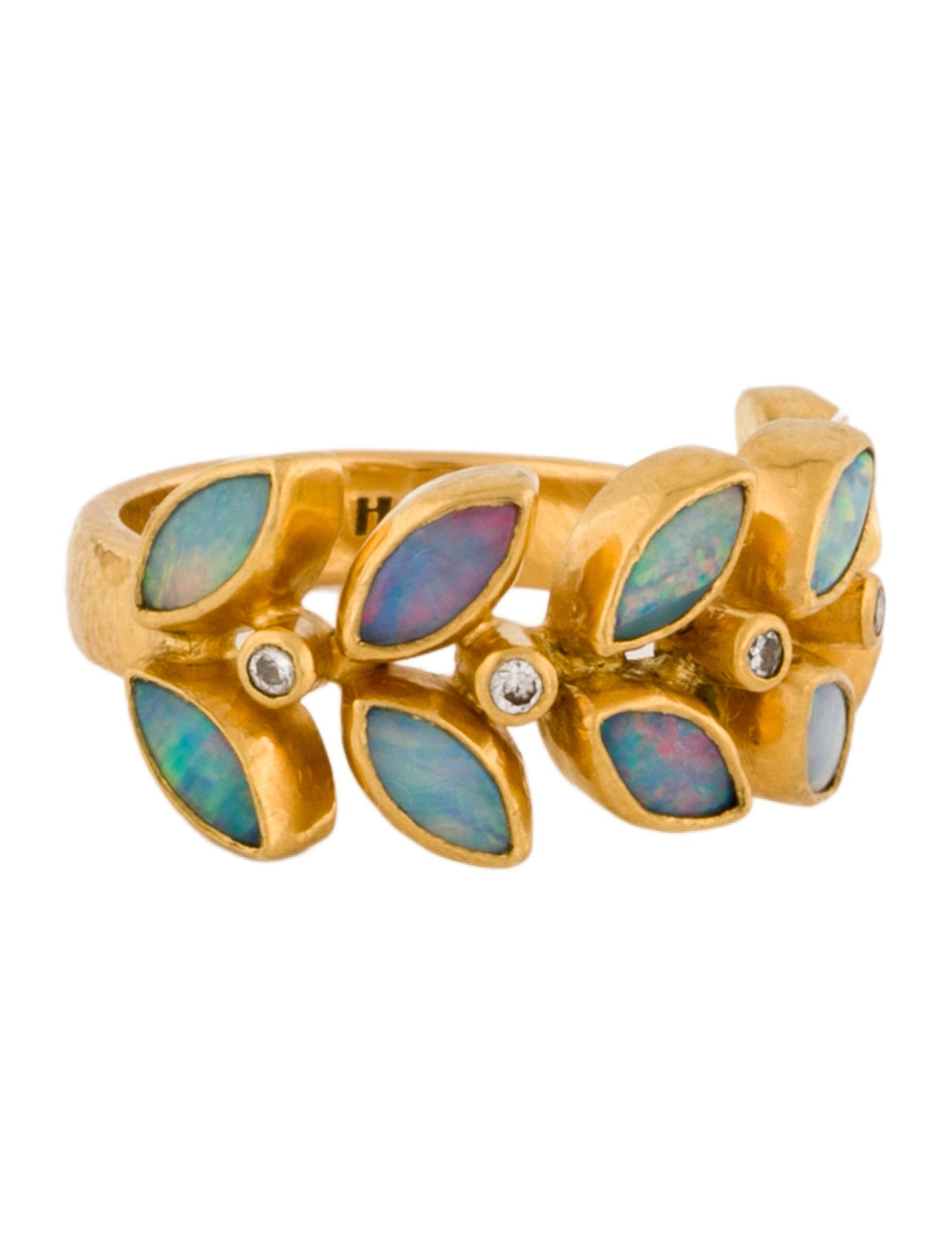 Gurhan 24K Opal & Diamond Leaf Band Ring