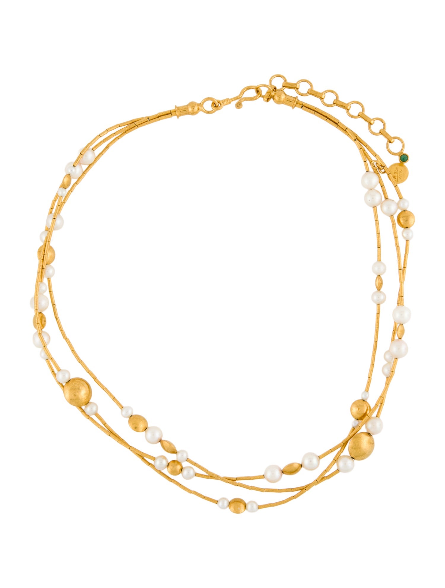 Gurhan 24K Pearl & Emerald Triple Strand Lentil Station Necklace