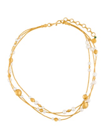 Gurhan 24K Pearl & Emerald Triple Strand Lentil Station Necklace