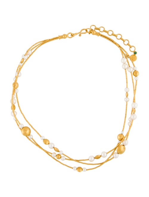 Gurhan 24K Pearl & Emerald Triple Strand Lentil Station Necklace